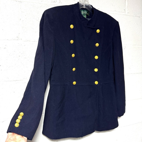 Vintage Lauren Ralph Lauren Women’s Blazer 14 Navy Wool Gold Button Military USA - Picture 3 of 12